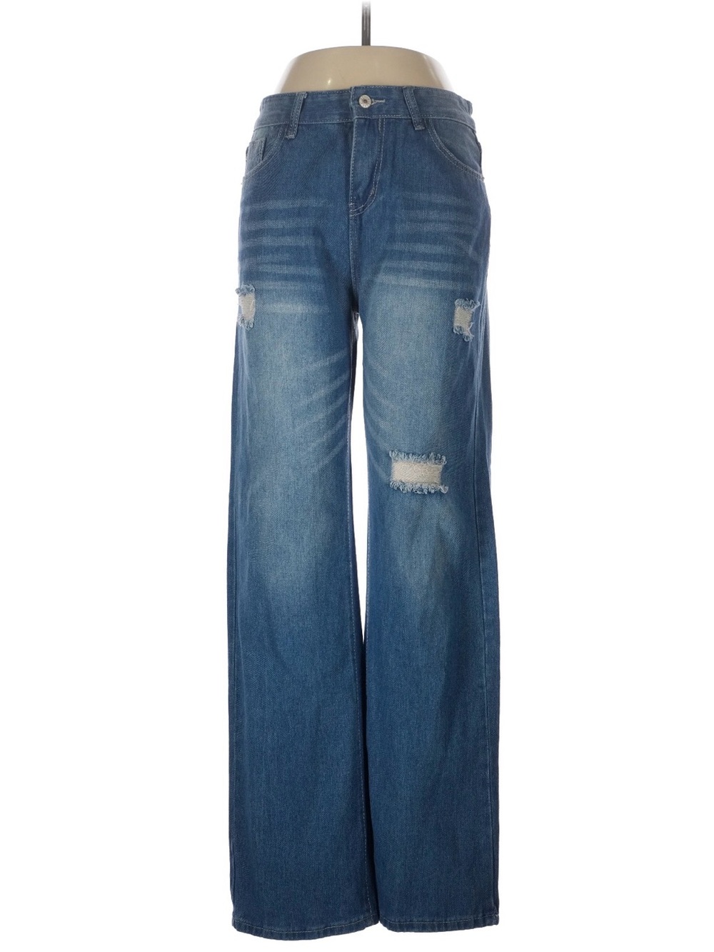 Wide-Leg Distressed Jeans for Women in Blue